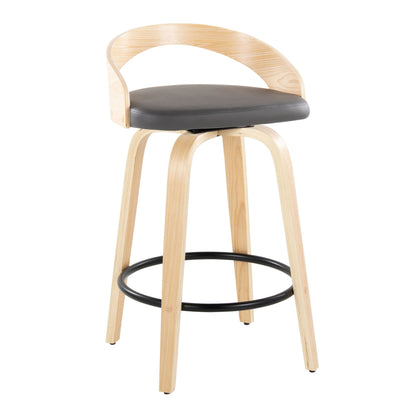 Grotto - Mid-Century Modern Fixed Height Counter Stool With Swivel With Round Footrest (Set of 2) - Natural / Gray