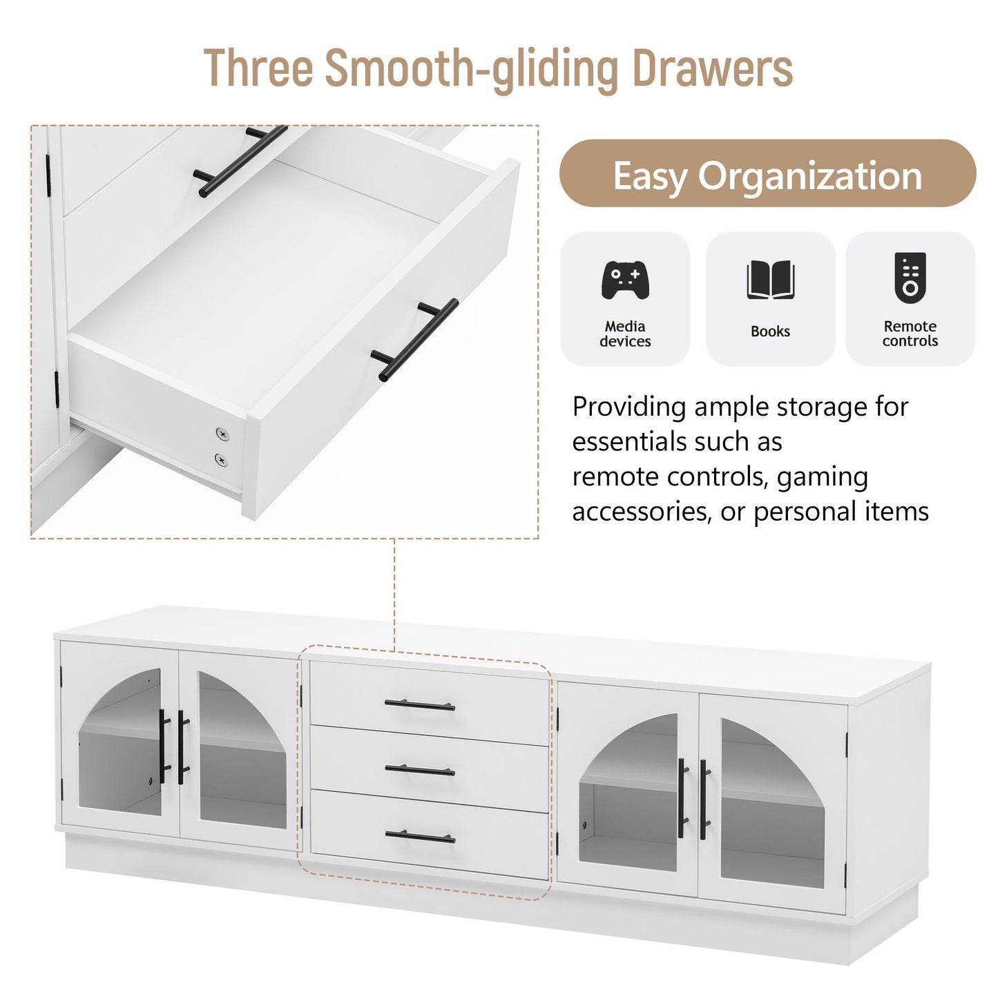 Modern Minimalist TV Stand For TVs Up To 75", Entertainment Center Media Console Cabinet With Adjustable Shelves For Living Room - White