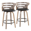 Cosini - Mid-Century Modern Fixed Height Barstool With Swivel And Round Footrest (Set of 2) - Light Gray / Black