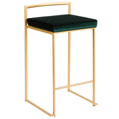 Fuji - Contemporary / Glam Stackable Counter Stool (Set of 2) - Gold / Green