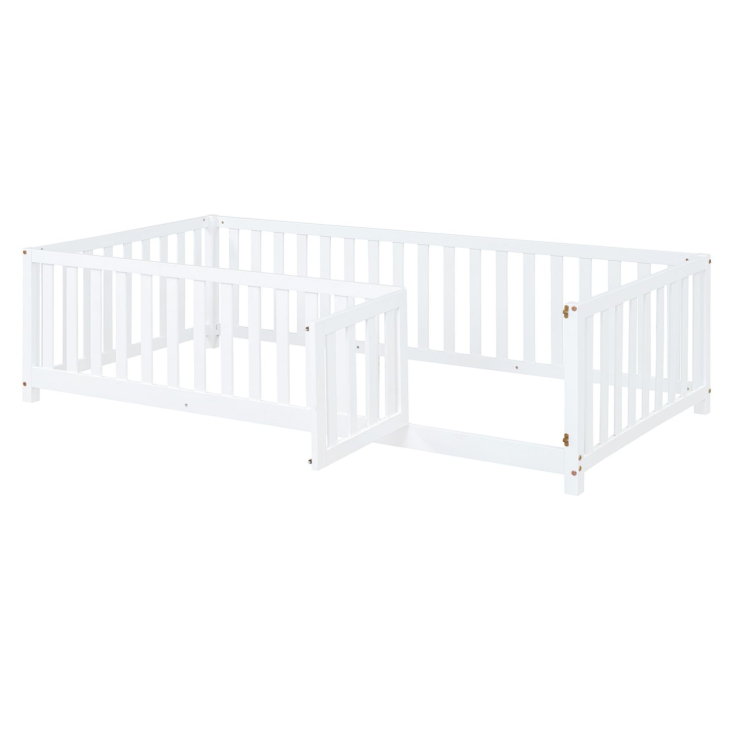 Twin Size Daybed With Fence Guardrails And 2 Drawers, Split Into Independent Floor Bed & Daybed - White