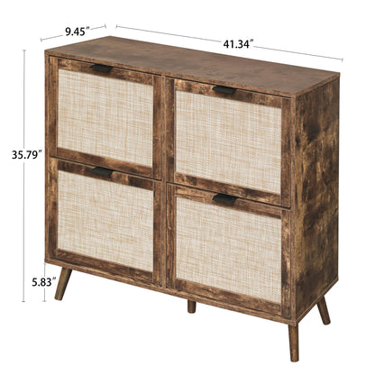 4 Door Shoe Rack, Freestanding Modern Shoe Storage Cabinet, For Entryway - Burly Wood