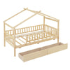 Twin Size House Bed With 2 Drawers - Natural