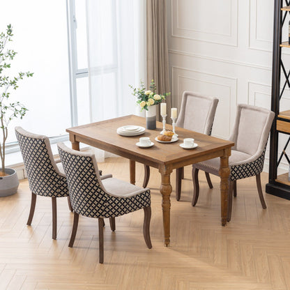Ultra Side Dining Chair, Thickened Fabric Chairs With Neutrally Toned Solid Wood Legs, Bronze Nail Head, (Set of 2) - Beige / Patterned