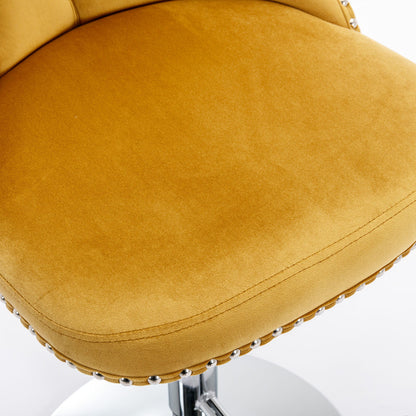Swivel Velvet Barstools Adjusatble Seat Height From 25-33", Modern Upholstered Chrome Base Bar Stools With Backs Comfortable Tufted For Home Pub And Kitchen Island (Set of 2) - Gold
