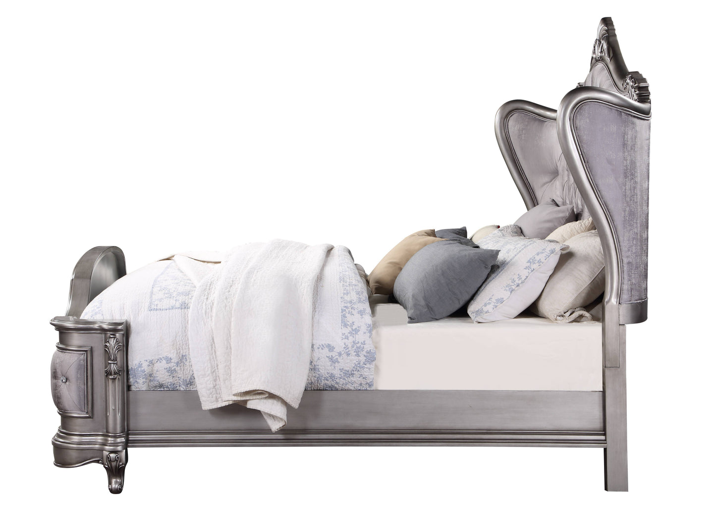 Ariadne - Eastern King Velvet Bed - Antique Silver