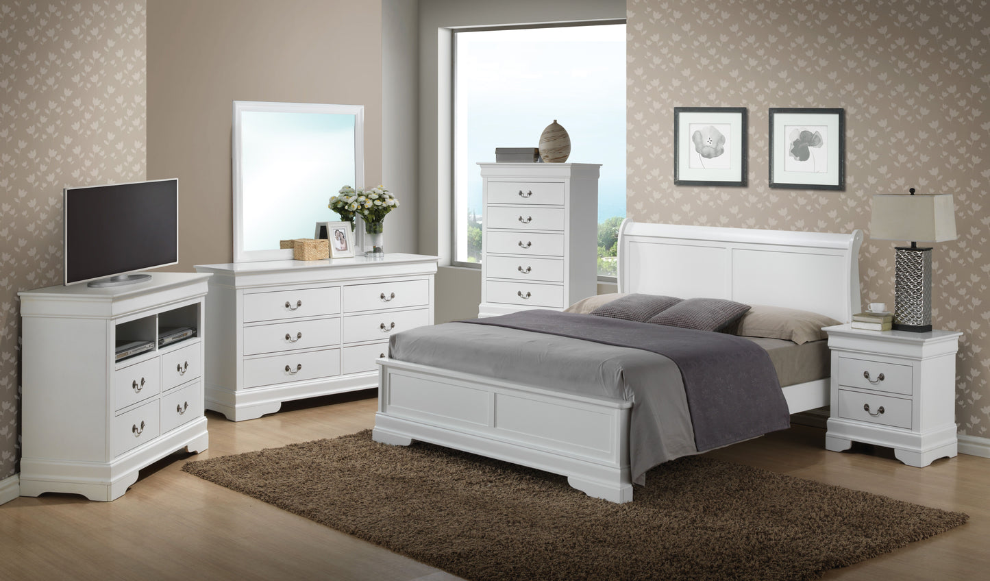 Queen Bed Sleigh Design- White
