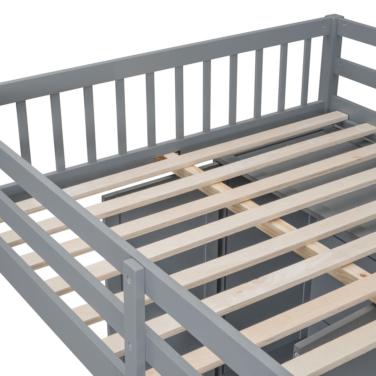 Full Over Twin Bunk Bed With Wardrobe, Drawers - Gray