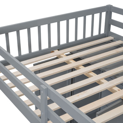 Full Over Twin Bunk Bed With Wardrobe, Drawers - Gray