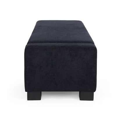 Textured Fabric Ottoman Bench With Hinged Lid - Dark Blue