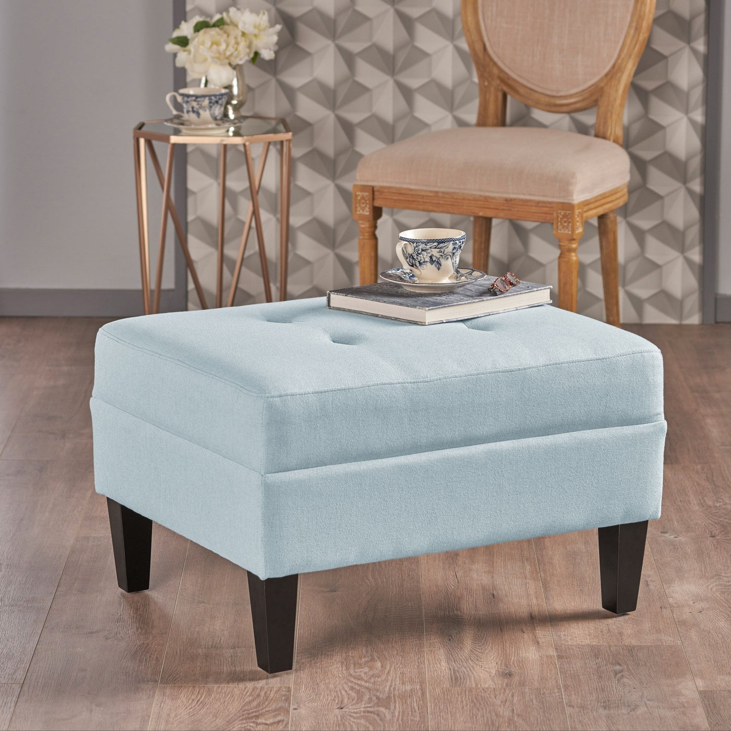 Classic Ottoman With Cushioned Top - Blue