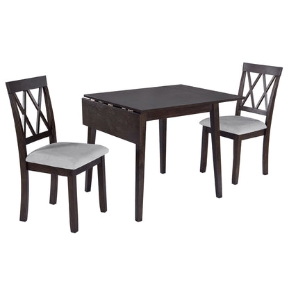 3 Piece Kitchen Dining Set With Drop Leaf Dining Table And 2 Dining Upholstered Chairs, Dining Room Set For Small Places - Espresso