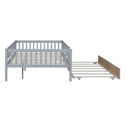 Full Size Daybed With Trundle And Fence Guardrails - Gray