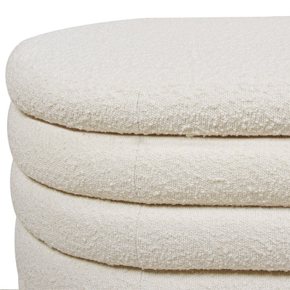 Fuji - Upholstered Oval Storage Bench - Ivory White