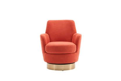 Teddy Swivel Barrel Chair, Swivel Accent Chairs Armchair For Living Room, Reading Chairs For Bedroom Comfy, Round Barrel Chairs With Gold Stainless Steel Base - Orange