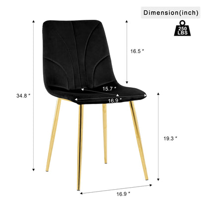 Modern Light Luxury Dining Chair With Gold Metal Legs (Set of 4) - Black
