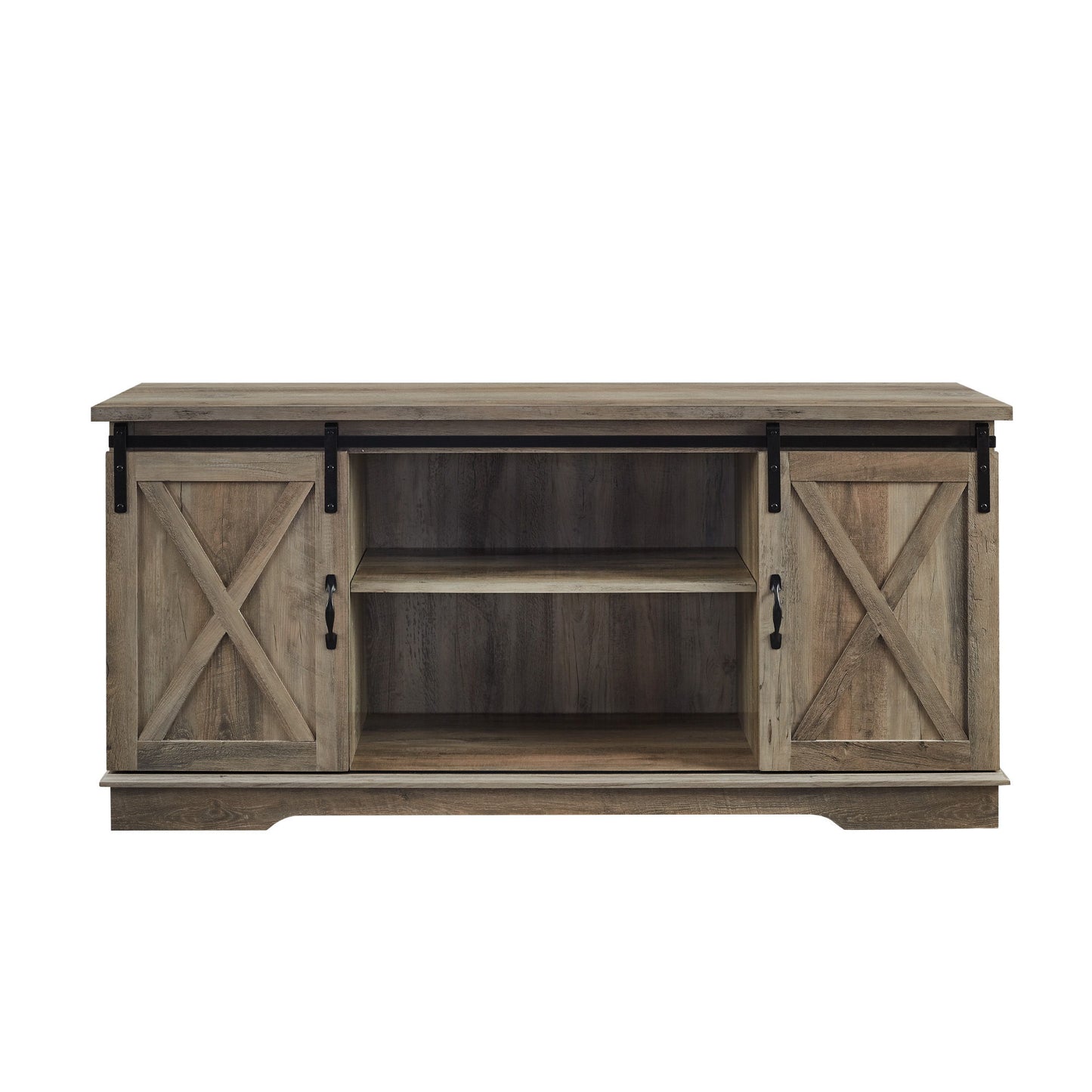 Farmhouse Sliding X Barn Door 58" TV Stand For 65" TVs - Gray Wash