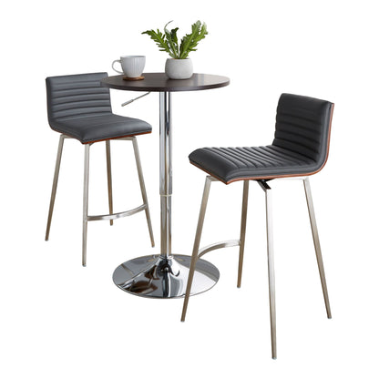 Mason - 3 Piece Swivel Mid-Century Modern Counter Height Dining Set With Adjustable Table - Chrome / Brown / Gray