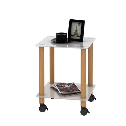 Side Table, 2 Tier Space End Table, Modern Night Stand, Sofa Table, Side Table With Storage Shelve - White / Oak