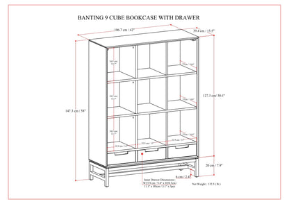 Banting - 9 Cube Bookcase With Drawers - Walnut Brown