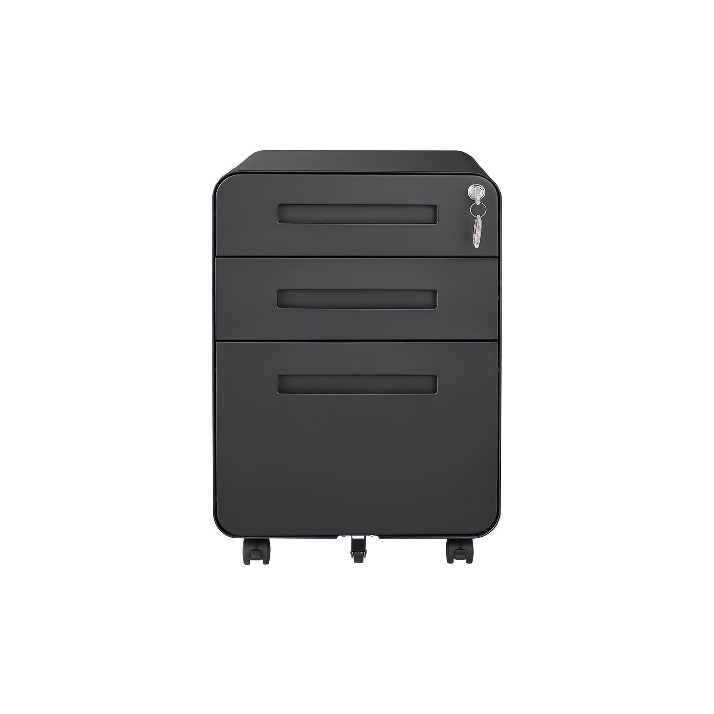 3 Drawer Mobile File Cabinet Under Desk Office, Simple Style Versatile Storage Cabinet For Legal / Letter / A4 Files, 5 Wheel Design Anti-Tilting Cold Rolled Steel Waterproof Moisture-Proof - Black