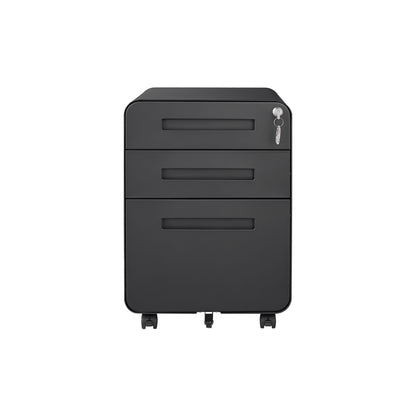 3 Drawer Mobile File Cabinet Under Desk Office, Simple Style Versatile Storage Cabinet For Legal / Letter / A4 Files, 5 Wheel Design Anti-Tilting Cold Rolled Steel Waterproof Moisture-Proof - Black