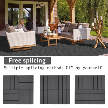 Plastic Interlocking Deck Tiles, (Set of 44), Patio Flooring Outdoor Waterproof All Weather Use For Garden Poolside Front / Back Yard - Light Gray