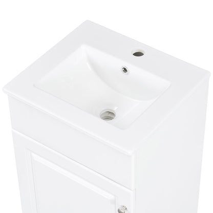 18" Bathroom Vanity With Sink, & Ceramic, Adjustable Shelf - White