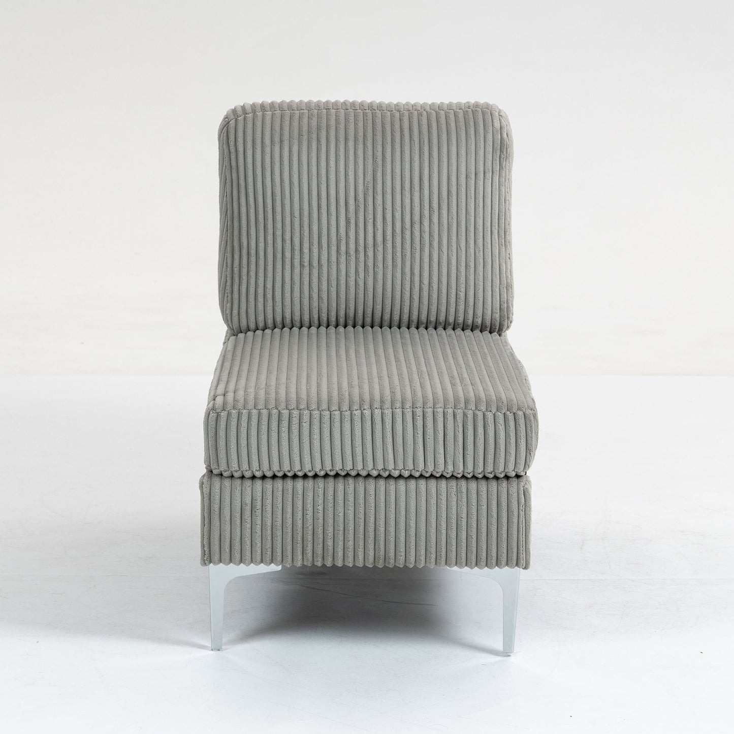 Modular Sectional Sofa Armless Seat Module, Corduroy Sectional Couch, Single Couch Modular Armless Accent Chair With Back Cushion - Gray