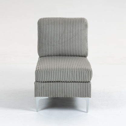 Modular Sectional Sofa Armless Seat Module, Corduroy Sectional Couch, Single Couch Modular Armless Accent Chair With Back Cushion - Gray