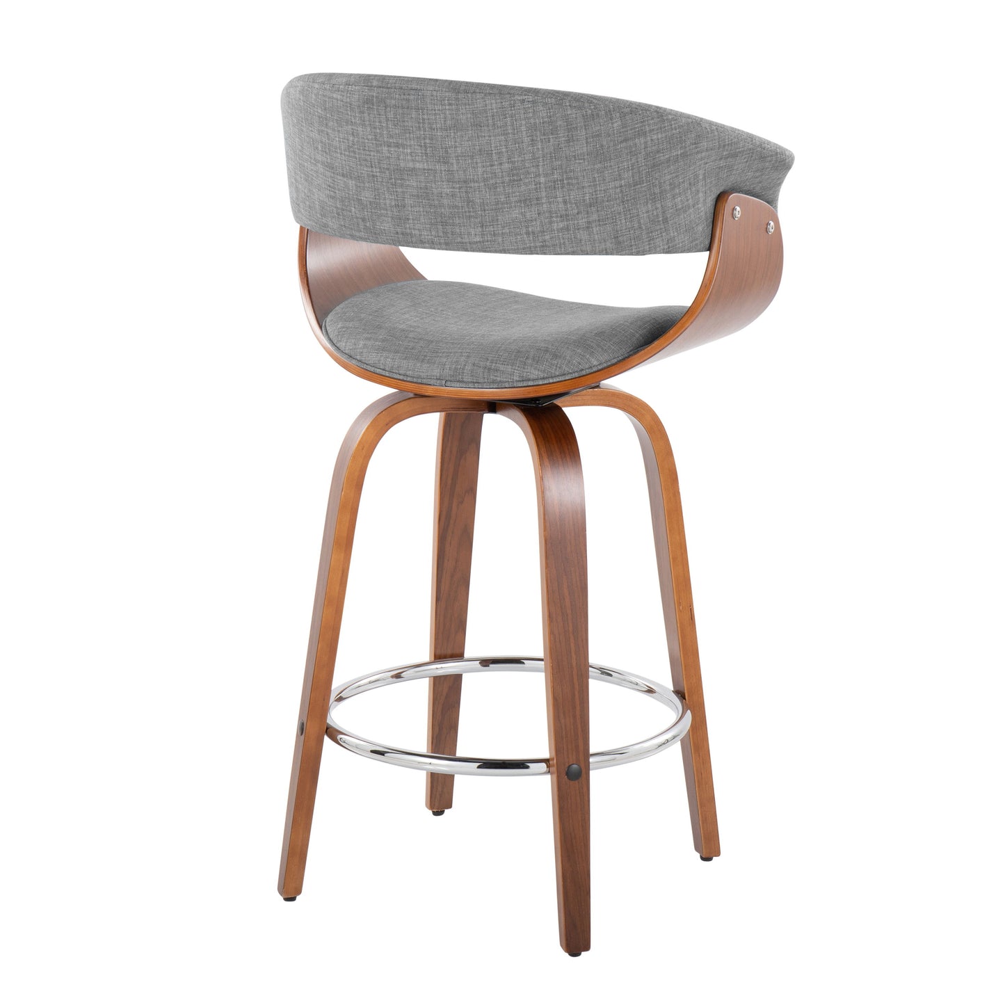 Vintage Mod - Mid-Century Modern Fixed Height Counter Stool With Swivel With Round Footrest (Set of 2) - Walnut / Light Gray