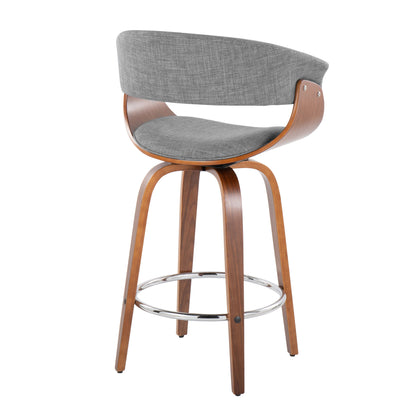 Vintage Mod - Mid-Century Modern Fixed Height Counter Stool With Swivel With Round Footrest (Set of 2) - Walnut / Light Gray
