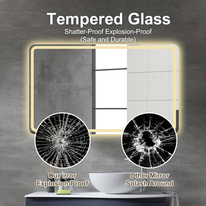 Bathroom Mirror With LED Lights Front And Backlit, Anti-Fog Lighted Vanity Mirrors For Wall Mounted And 5 Level Dimmable, Horizontal / Vertical - Clear