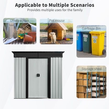 6Ft X 5Ft Outdoor Metal Storage Shed With Lockable Sliding Doors And Transparent Plate For Garden, Lawn - White / Black