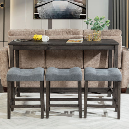 4 Piece Bar Table Set With Power Outlet, Bar Table Set With Chairs, Sofa Bar Table With Stools, Behind Couch Table With 3 Padded Stools, For Living Room, Dining Room - Dark Gray