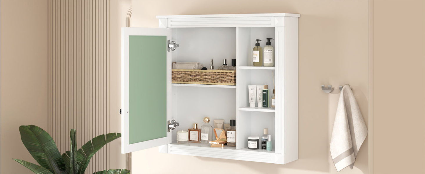 Bathroom Medicine Cabinet With Mirror, Wall Mounted Mirror Cabinet With Storage Organizer, Over The Toilet Storage White Storage Cabinet For Bathroom - White