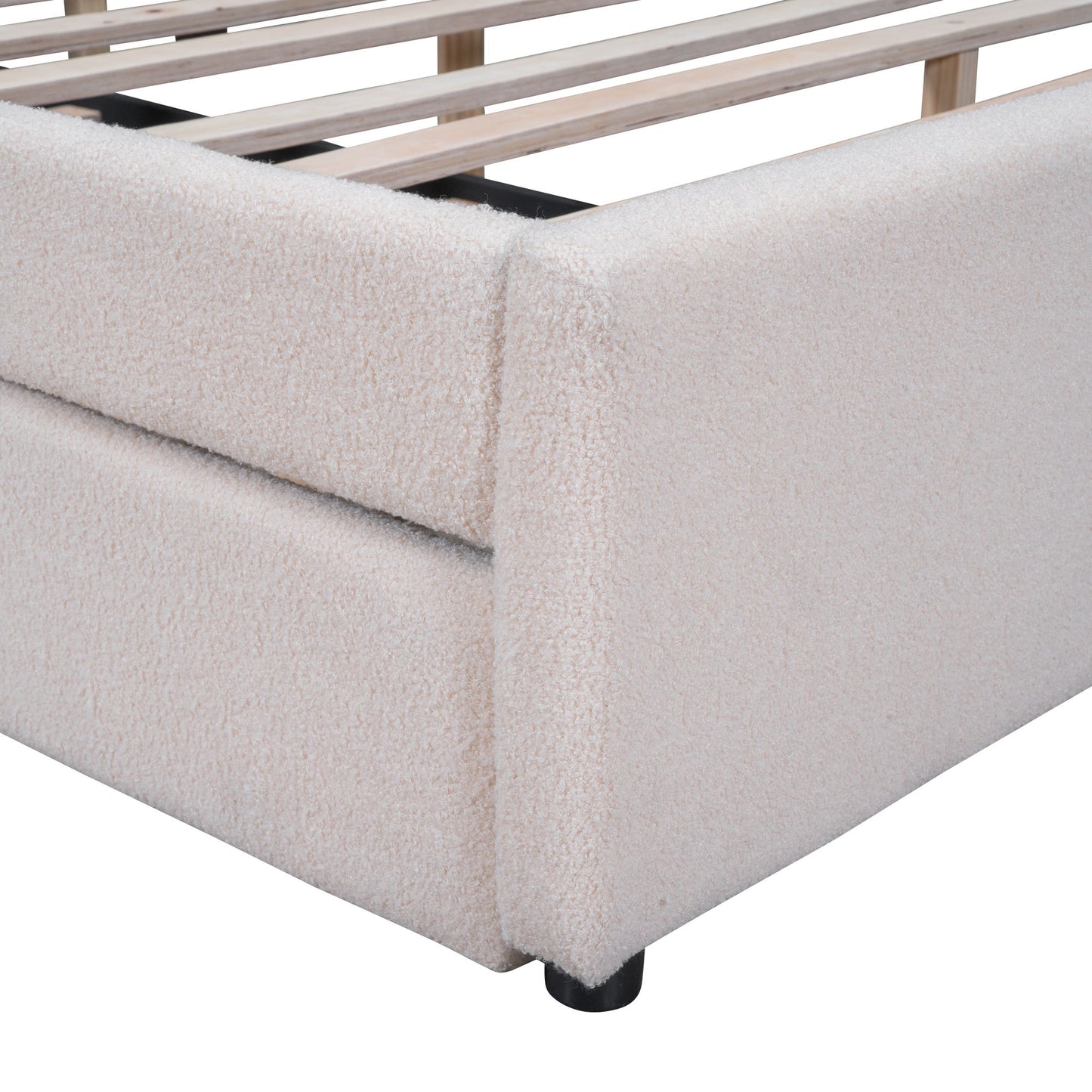 Queen Size Upholstered Platform Bed With Twin Long Trundle - Beige
