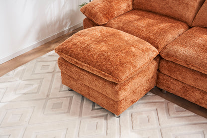 Modern Deep 3 Seat Sofa Couch With Ottoman, Polyester Sofa Sleeper Comfy Upholstered Furniture For Living Room - Orange