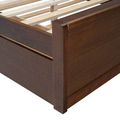 Queen Size Headboard Bed With 2 Drawers And Trundle Walnut