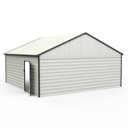 Double Garage Metal Shed With Side Entry Door, Can Storage Power Tools, Motorized Machinery, Farm Equipment, Pick Up Truck - Cream