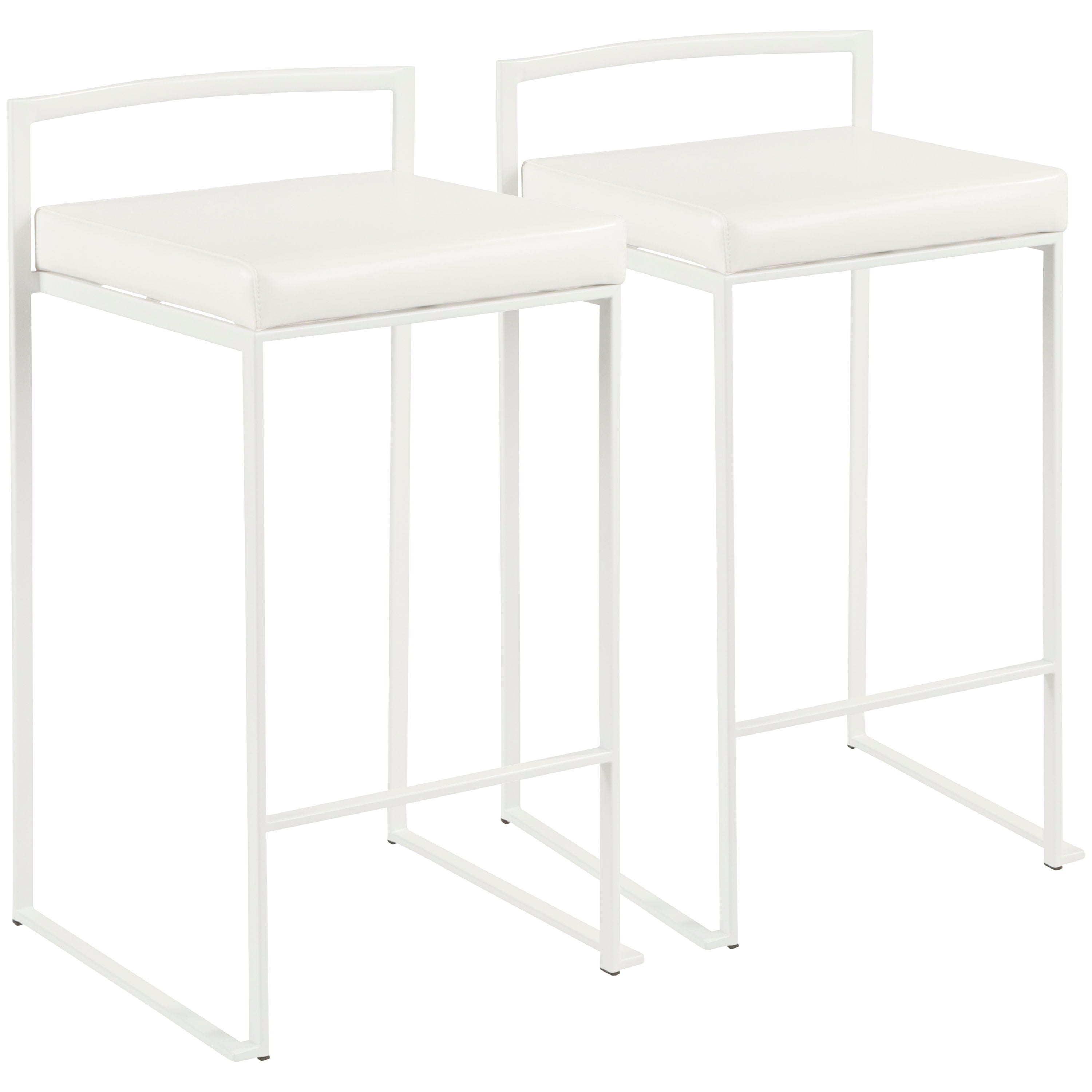 Fuji - Contemporary Stackable Counter Stool (Set of 2) - White - Faux Leather