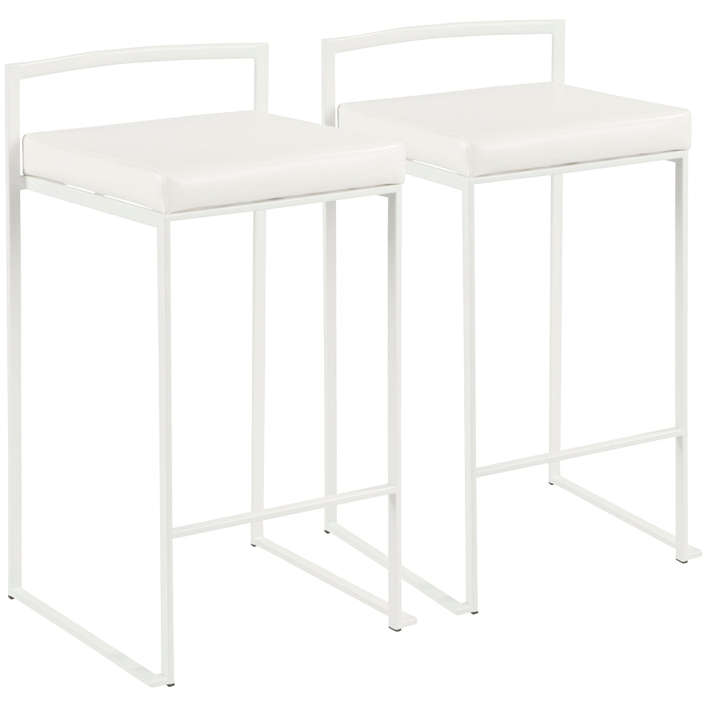 Fuji - Contemporary Stackable Counter Stool (Set of 2) - White - Faux Leather