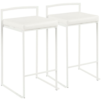 Fuji - Contemporary Stackable Counter Stool (Set of 2) - White - Faux Leather