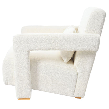 Sleek Right Angle Armrests, Ergonomic Lumbar Support, Square Wooden Block Legs, Inclined Seat For Comfort, Artistic Statement Piece For Living Room, Bedroom And Study - White