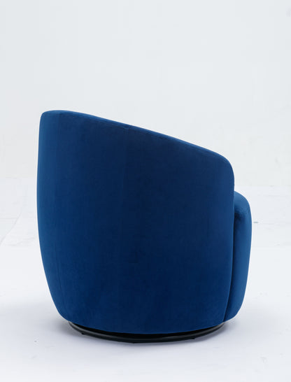 Velvet Fabric Swivel Accent Armchair Barrel Chair With Black Powder Coating Metal Ring - Blue