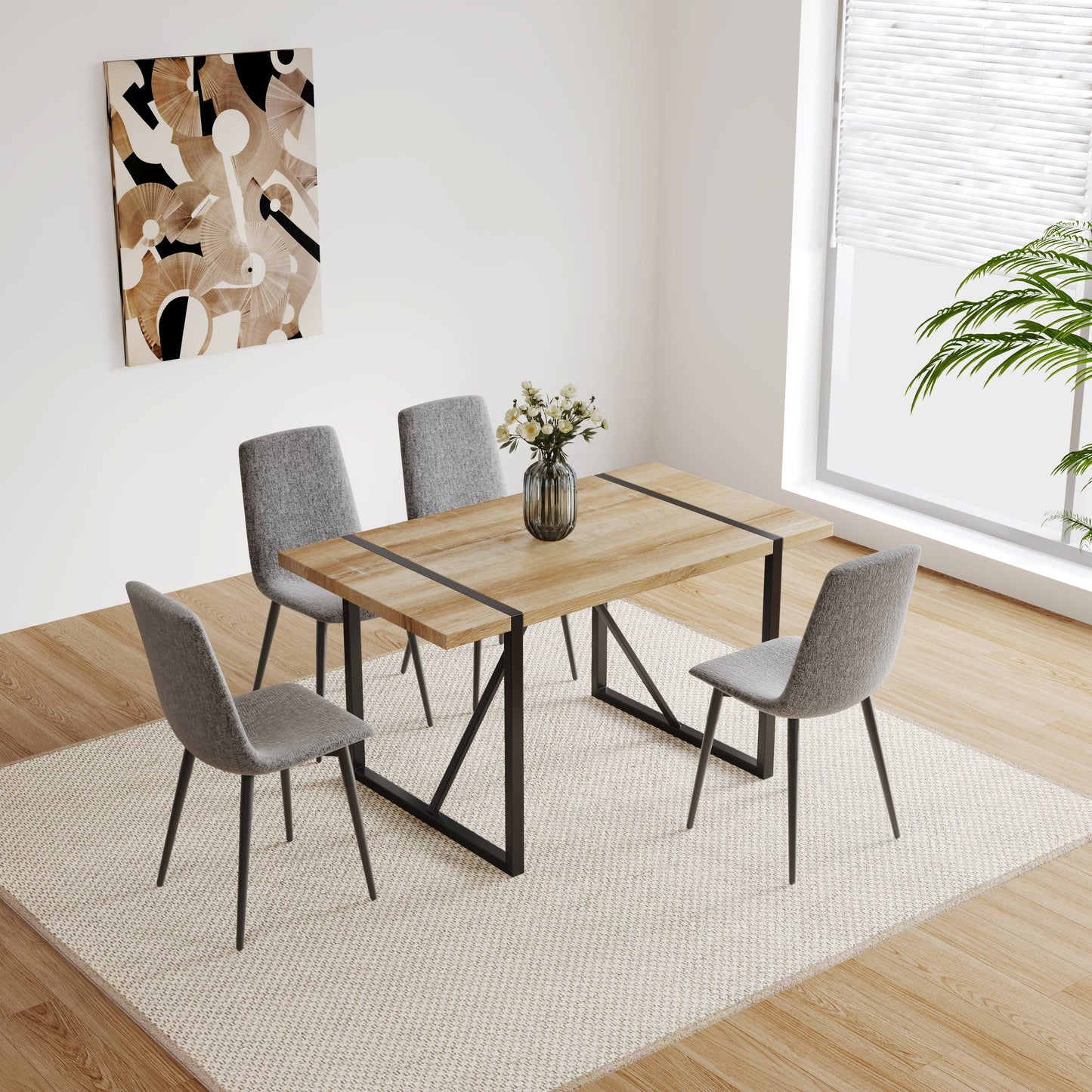 Modern Upholstered Dining Chairs (Set of 4) With Linen Cushion Seat And Sturdy Metal Legs - Light Gray