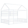 Full Size Bed House Frame With Fence And Shelves - White