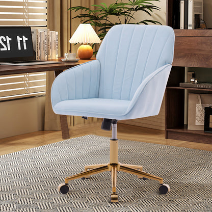 Adjustable Office Chair, Ergonomic Swivel Chair With Golden Base, Comfortable For Long Sitting - Baby Blue