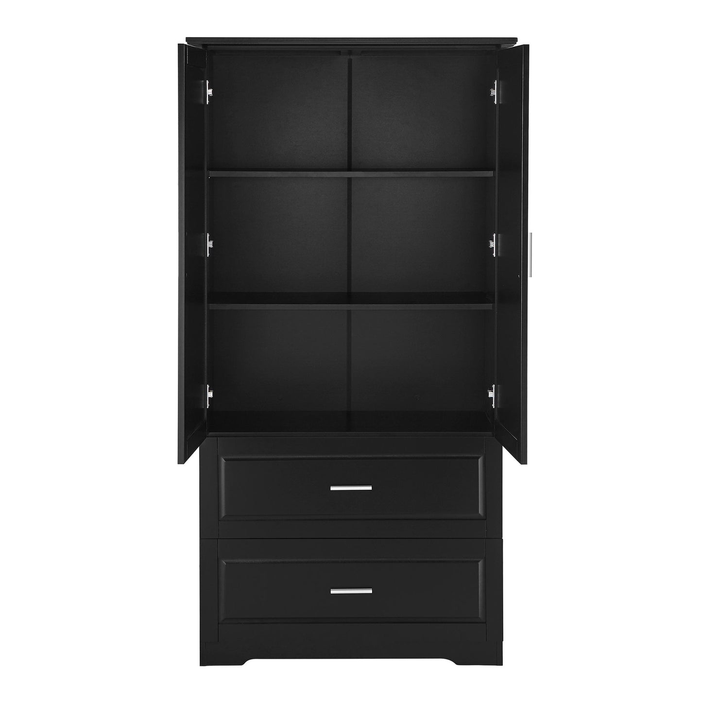 Tall Bathroom Storage Cabinet, Cabinet With 2 Doors And Drawers, Adjustable Shelf - Black