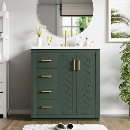 Bathroom Vanity With Ceramic Sink Combo, Frame Bathroom Storage Cabinet, Freestanding Vanity Set With 3 Drawers & Soft Closing Doors - Green